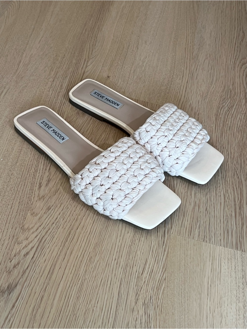 Steve Madden Ivory Braided Square-Toe Slide Mules
